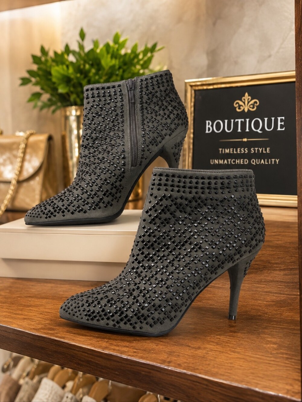 Giani Bini Embellished Grey and  Black Ankle Booties - High Heel